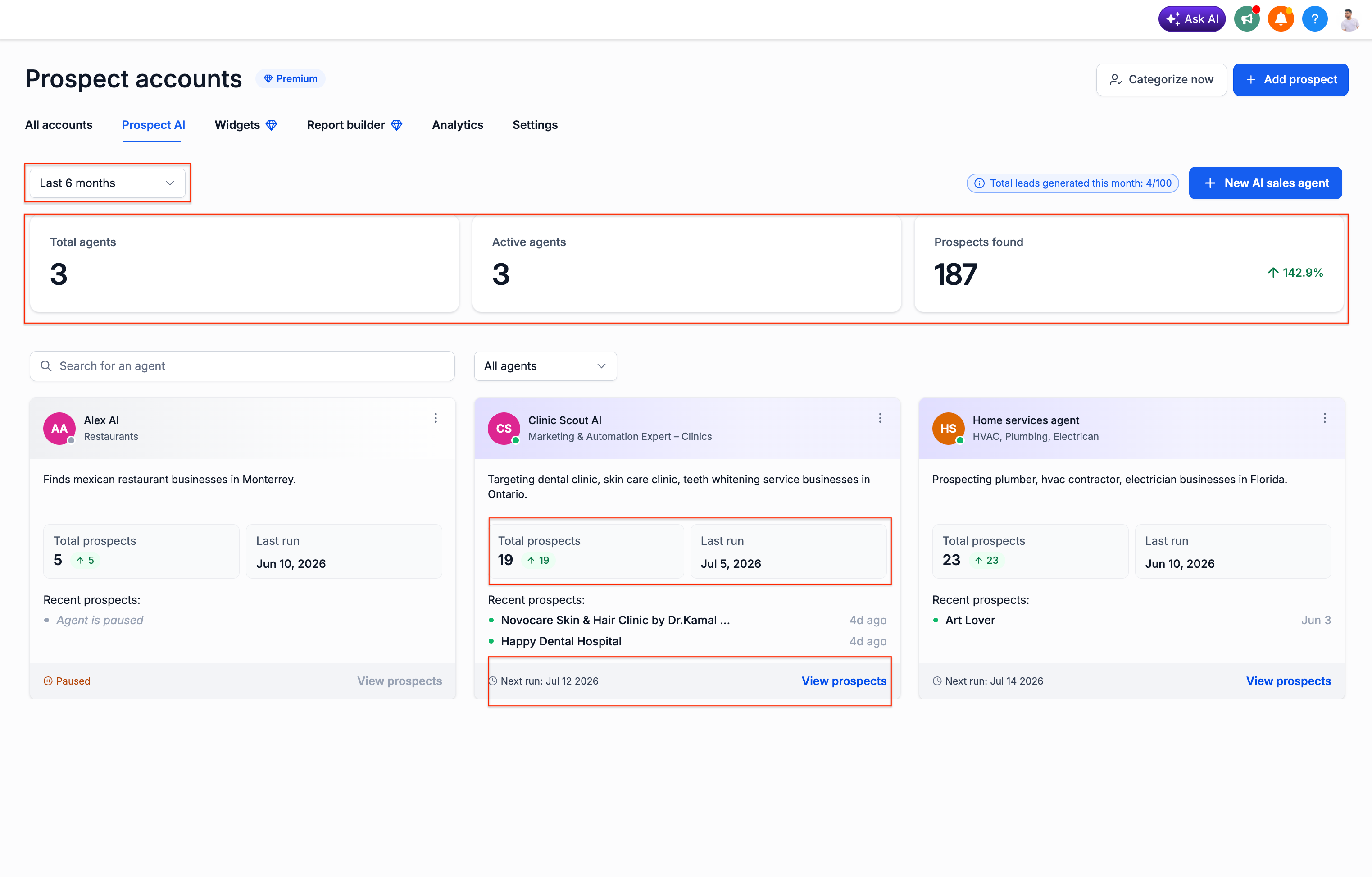 Prospect AI: centro de actividad