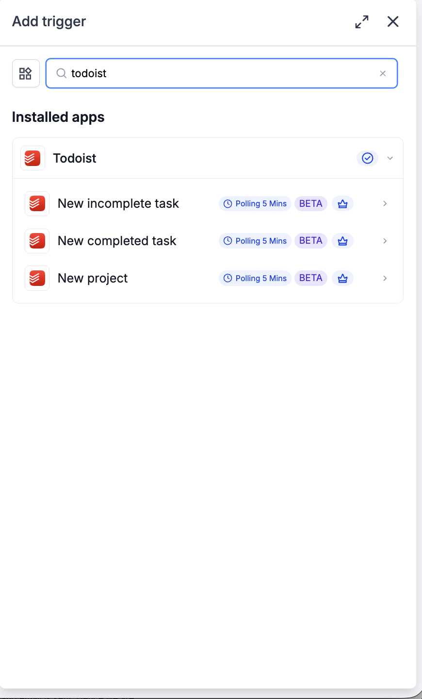 Todoist: acciones y triggers en Workflows