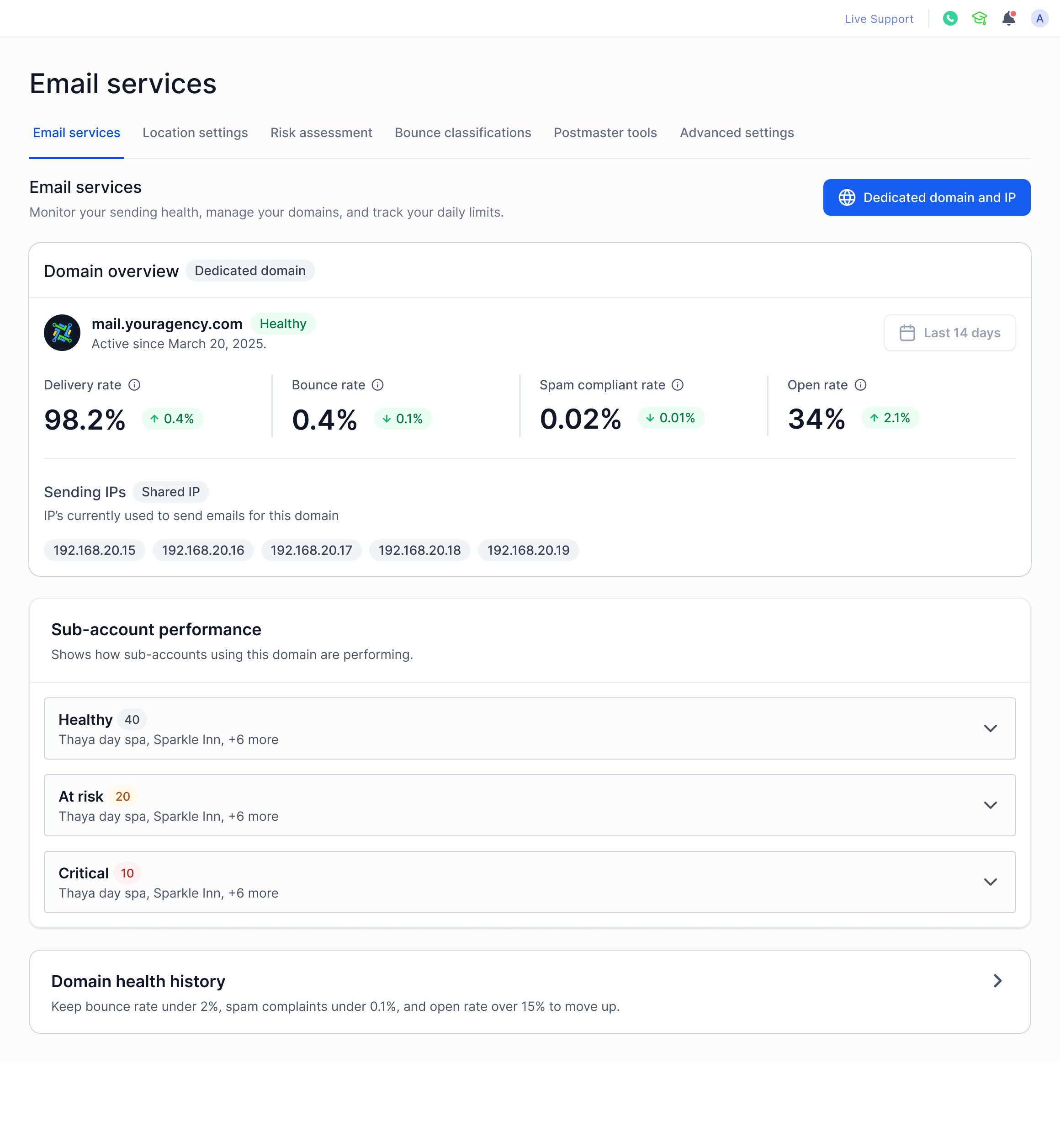 Panel de Email Services para agencias