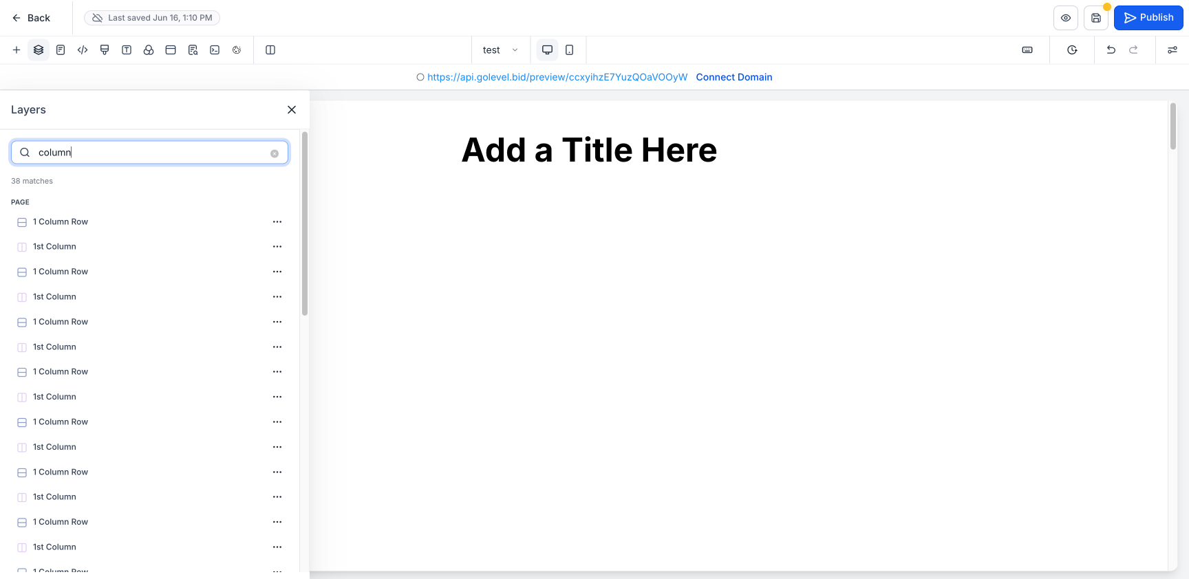 Búsqueda de capas en Website & Funnel Builder
