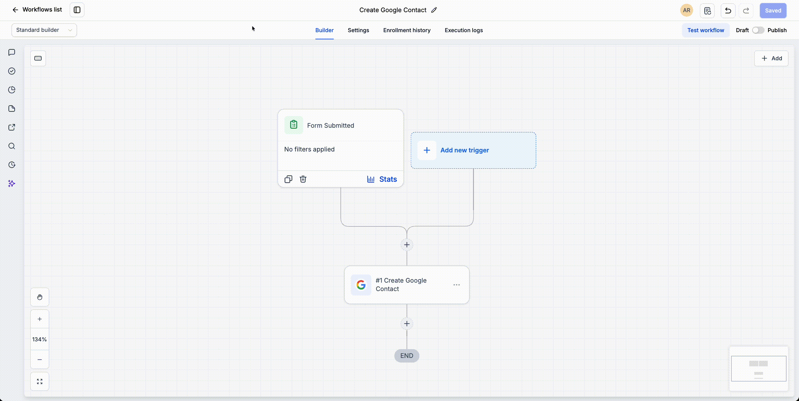 Workflow Builder sidebar toggle