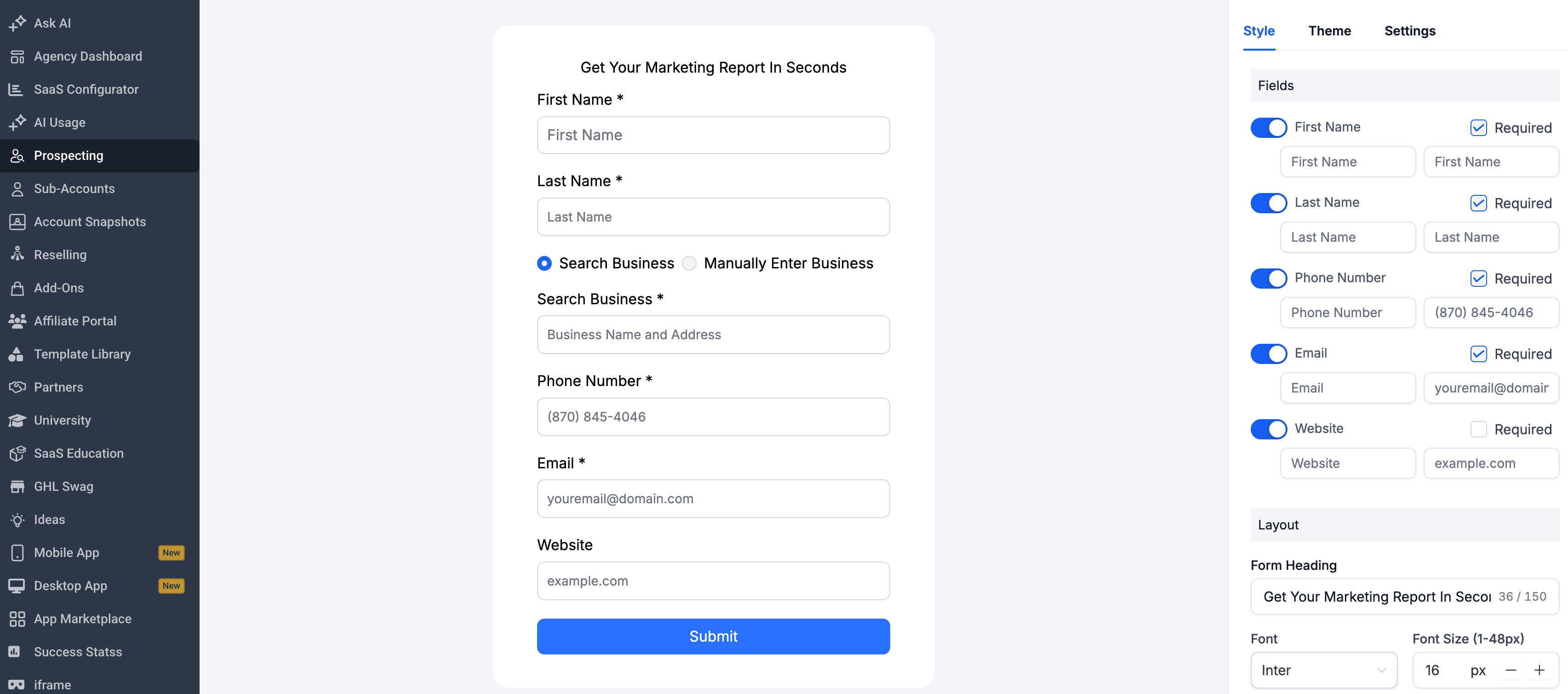 Marketing Audit Widget