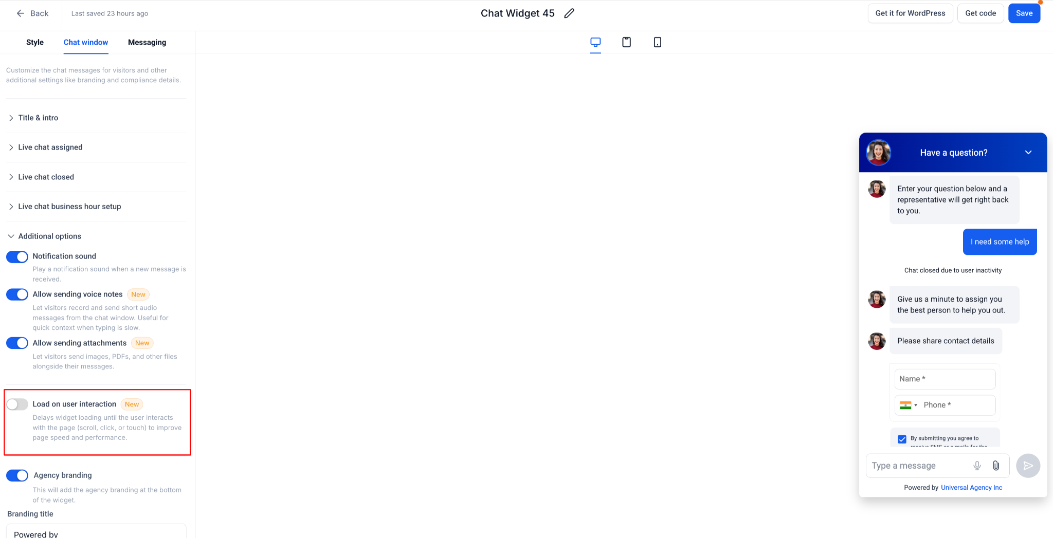 Chat Widget Load on Interaction