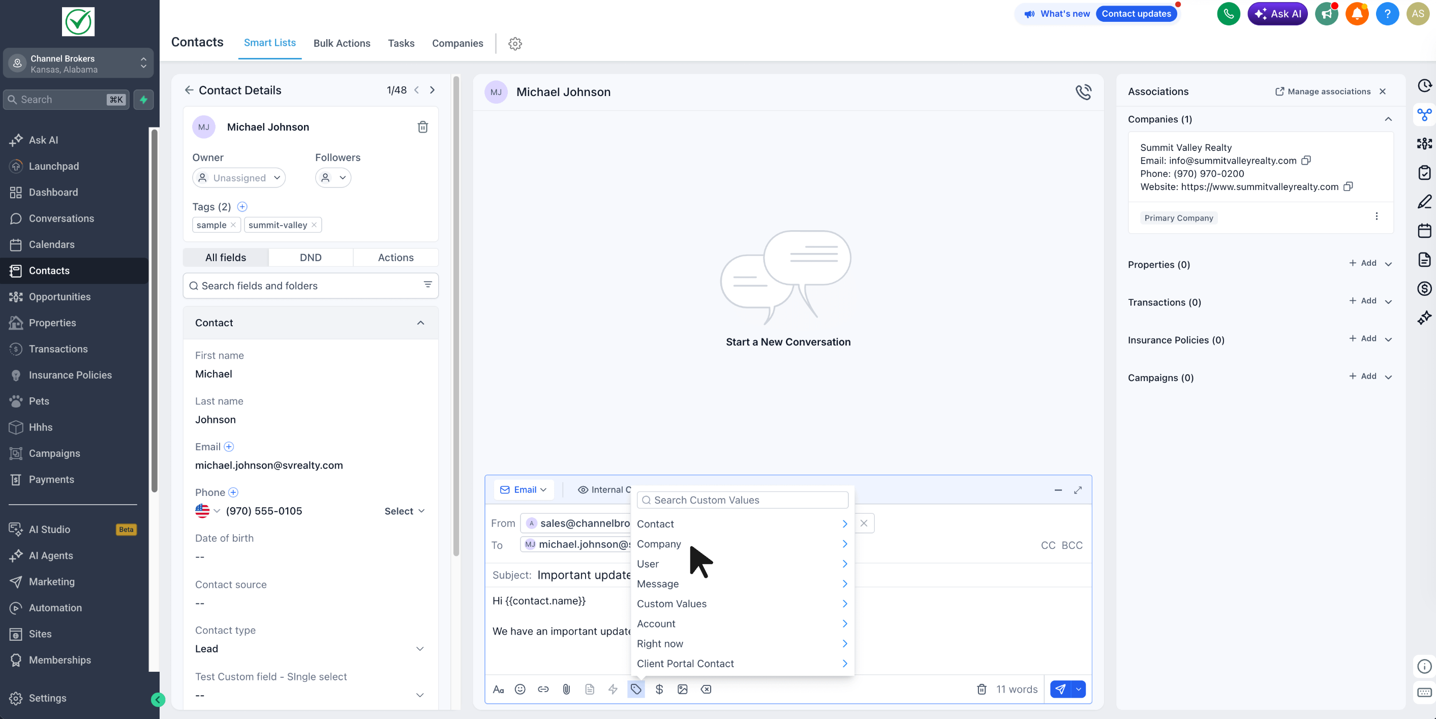 Company Fields Custom Values