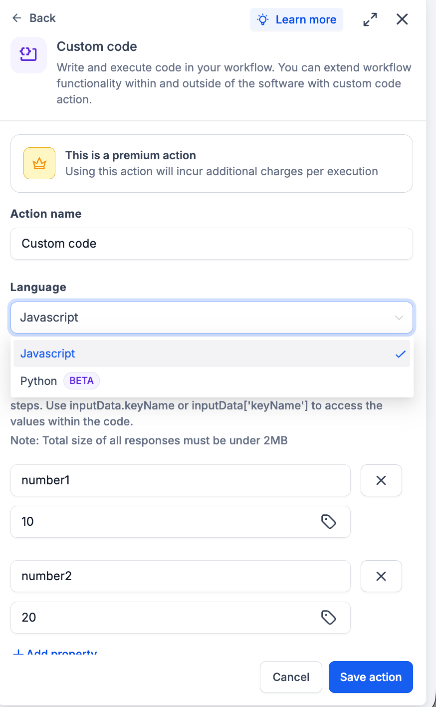Python en la acción de código personalizado
