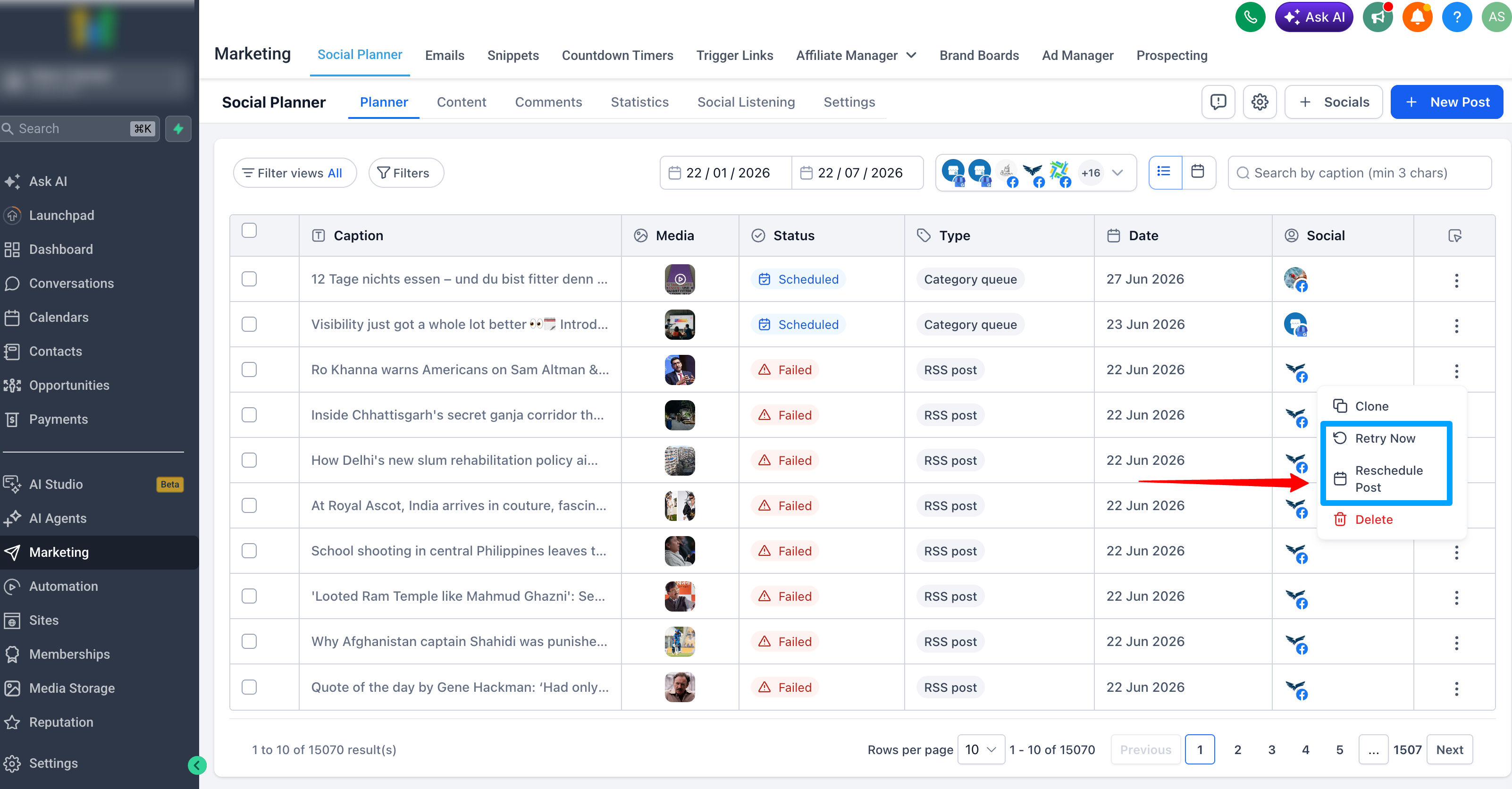 Reintentar posts fallidos en Social Planner