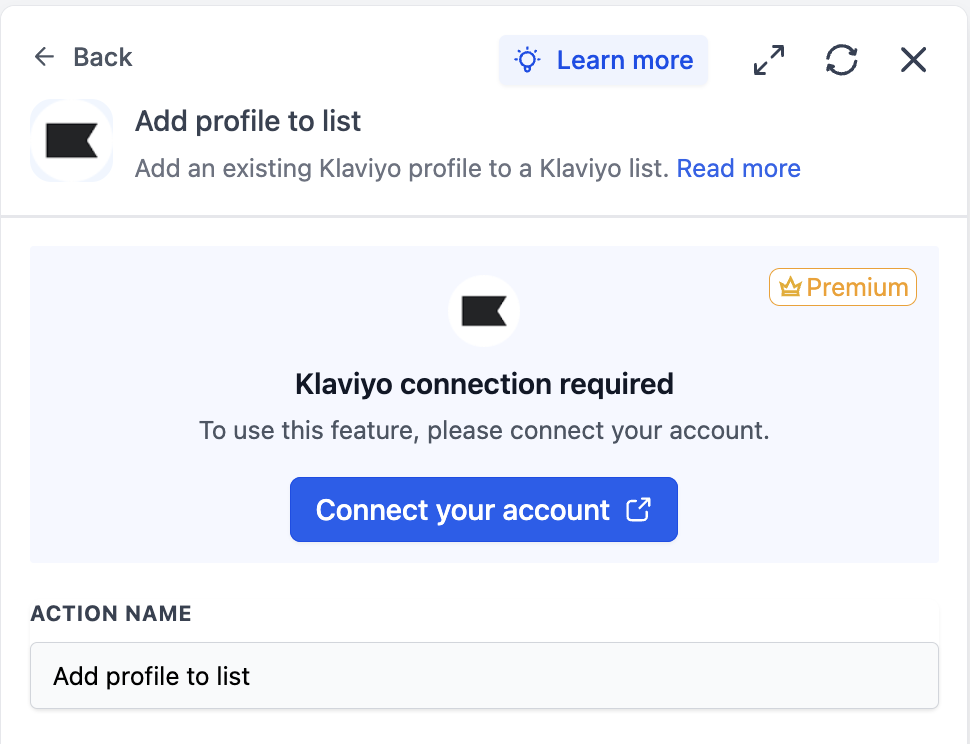 Klaviyo workflow integration