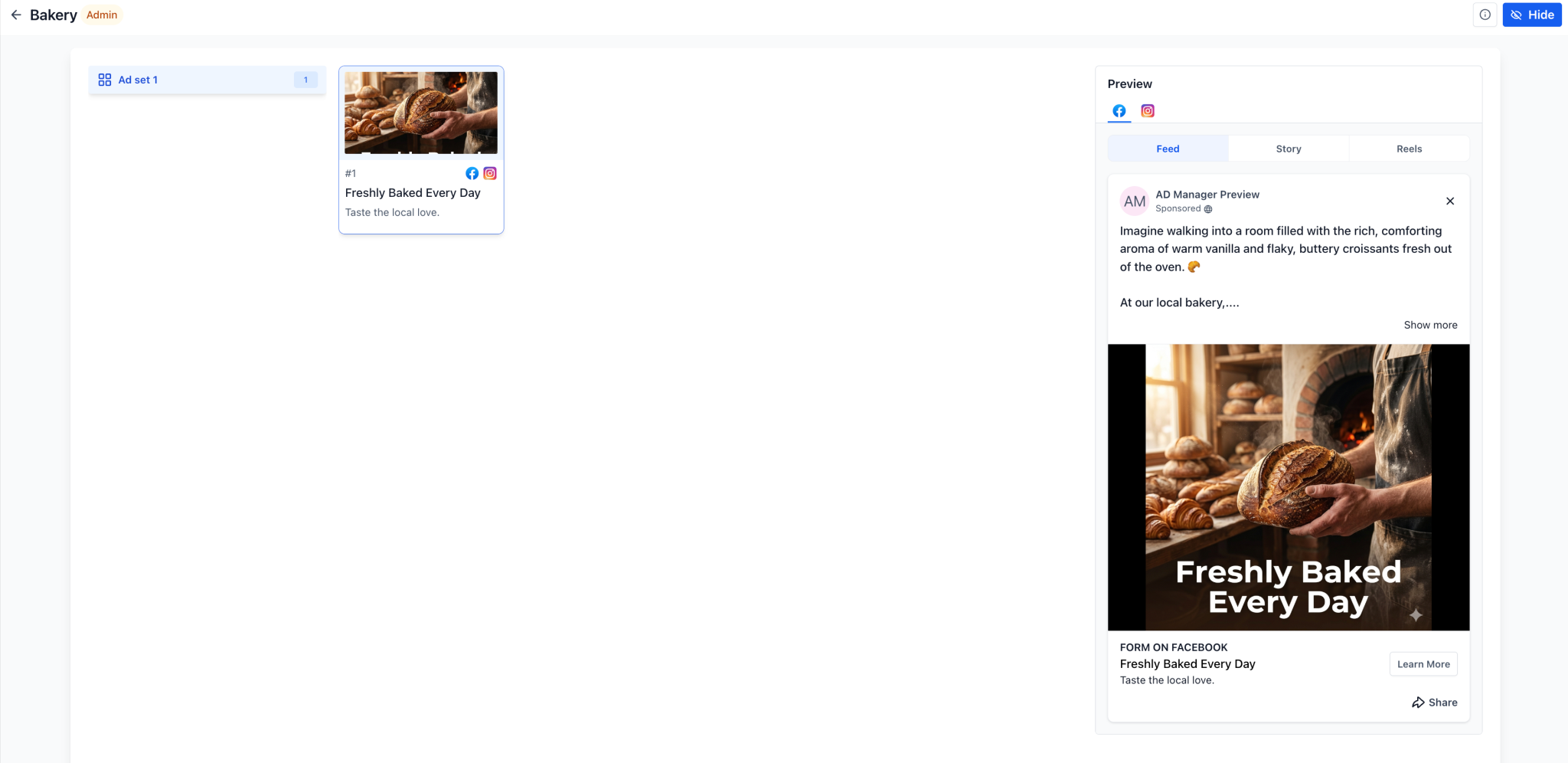 Multi-level ad campaign preview
