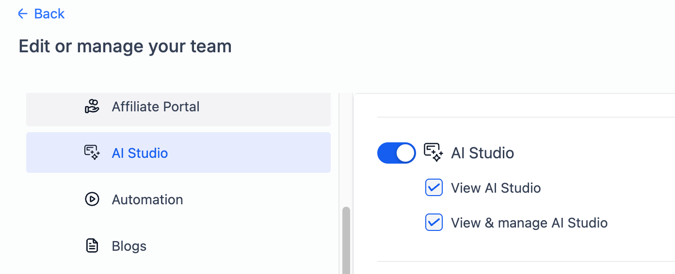 AI Studio user permissions